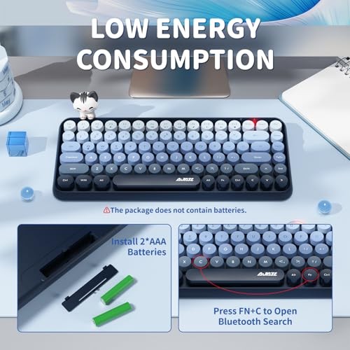 308i Wirelesstooth Keyboard, Retro Typewriter Design with Gradient Blue