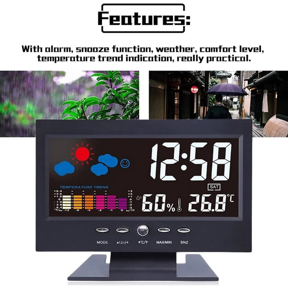 LED Digital Alarm With Voice Control Backlight Thermometer Hygrometer Display