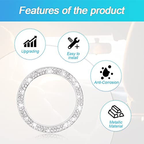 Car Bling Crystal Rhinestone Engine Start Ring Decals, 2 Pack Car Double Silver