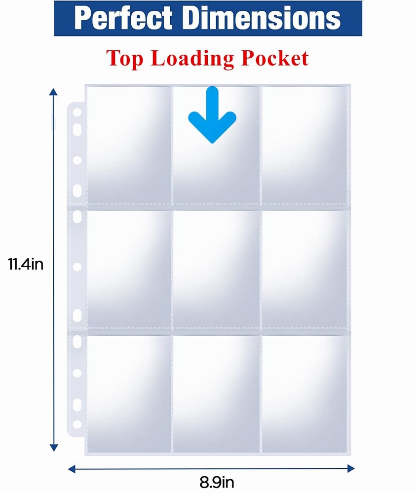 900 Pockets Binder Sheets, Top Loading Trading Card Pages for 3 Ring Bin