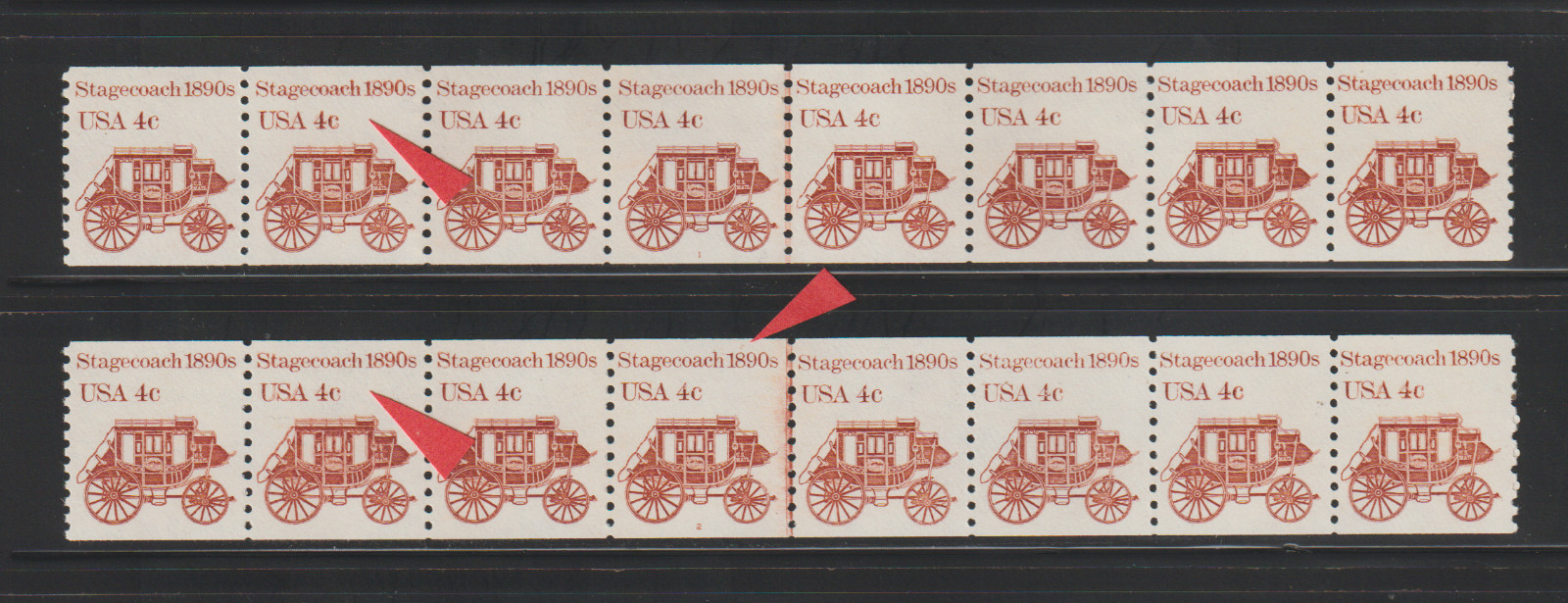 US PNC EFO Stamps 1898A Stagecoach: PNC8 #1 & #2 Chill Roller & "Quotation" MNH