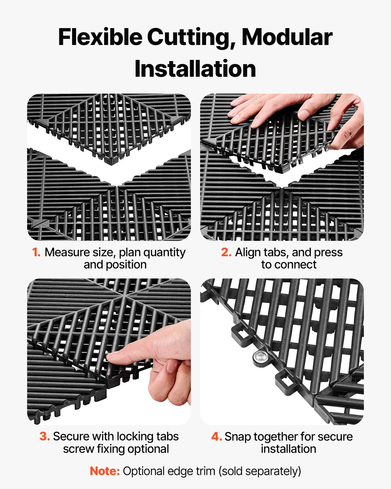 VEVOR Interlocking Drainage Mats 12" x 12" PP Garage Floor Tiles Black 50 Pack