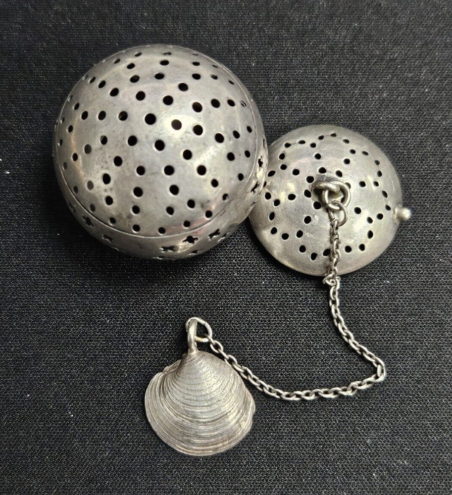 Sterling Tea Infuser Strainer Pierced seashell holder WATROUS