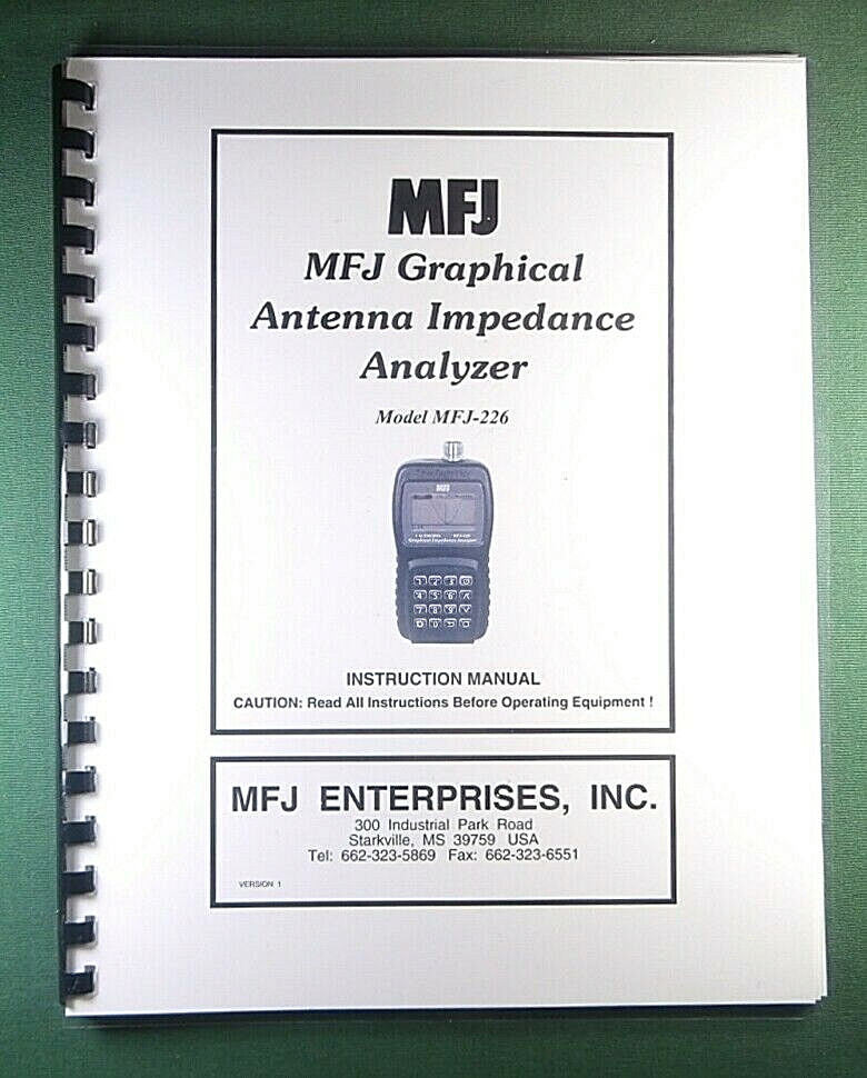 MFJ 226 Analyzer Instruction Manual: w/Clear Protective Covers!