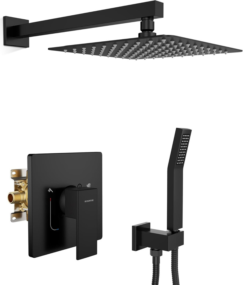 Shower System Bathroom 10 Inch Rainfall Shower Head & Handle Set Wall Mounted Ra