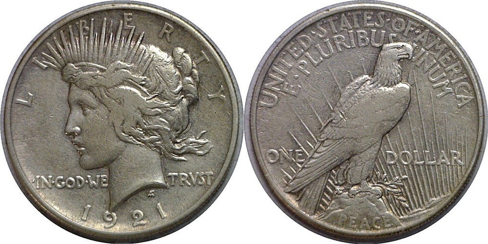 1921 $1 Silver Peace Dollar VF
