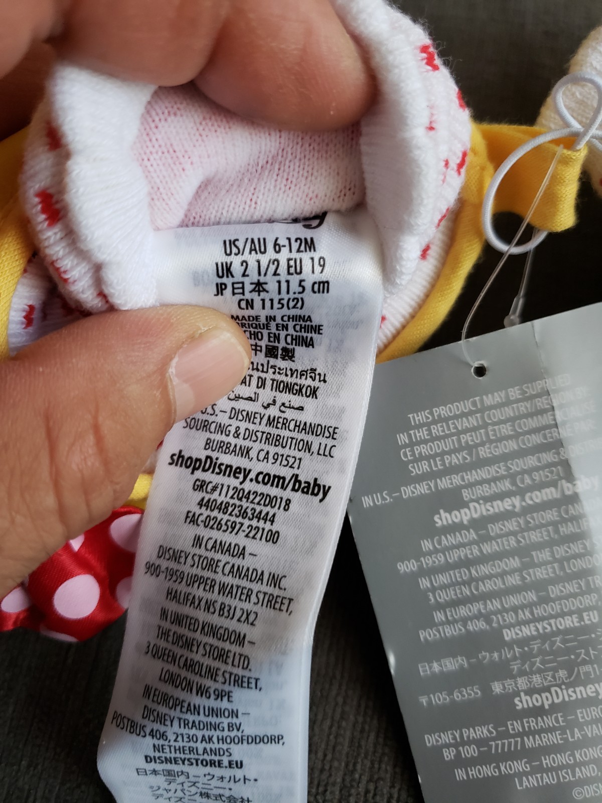 RARE - Disney Baby Minnie Mouse Costume Booties Yellow Red Polka Dot Bow 6-12...