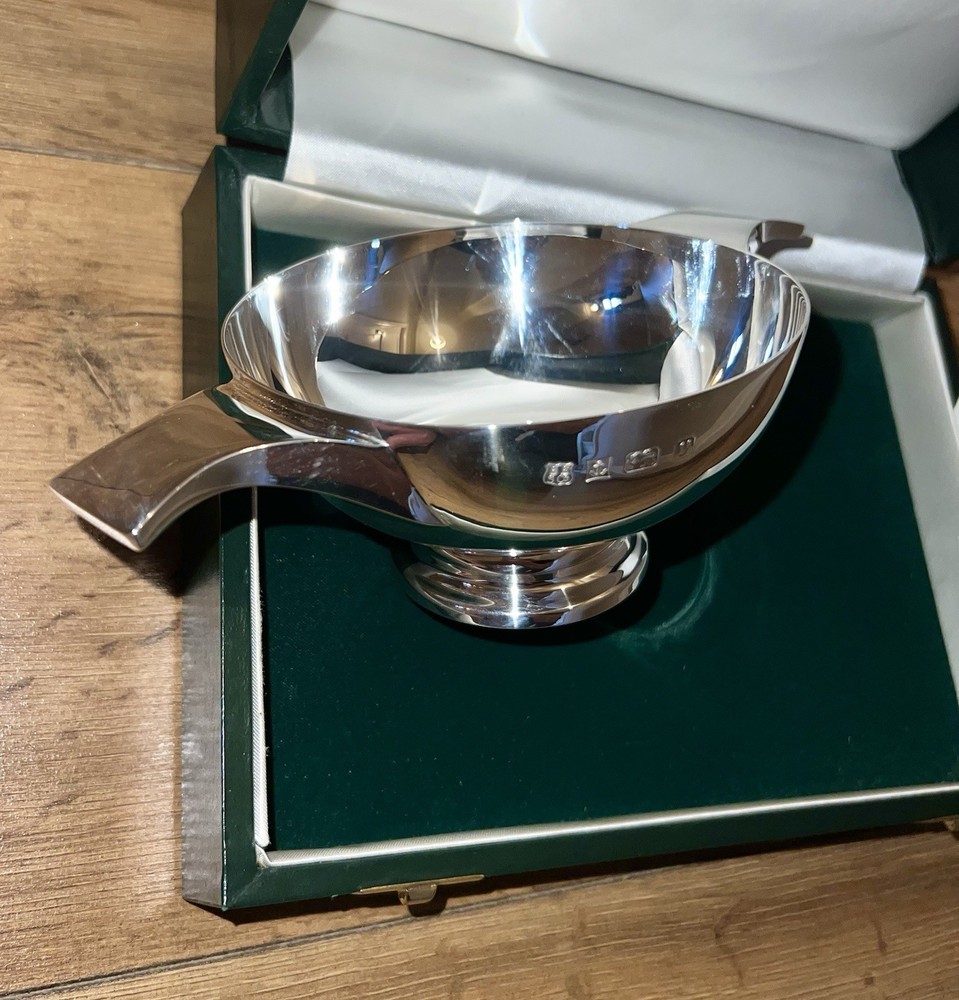 Solid Silver Large Heavy Quaich Bowl In Original Box