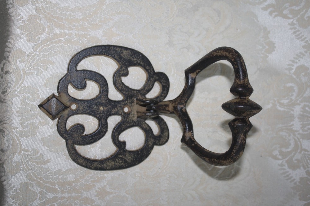 Vintage RECLAIMED Architectural Wrought CAST IRON Pull Ring Scroll DOOR KNOCKER