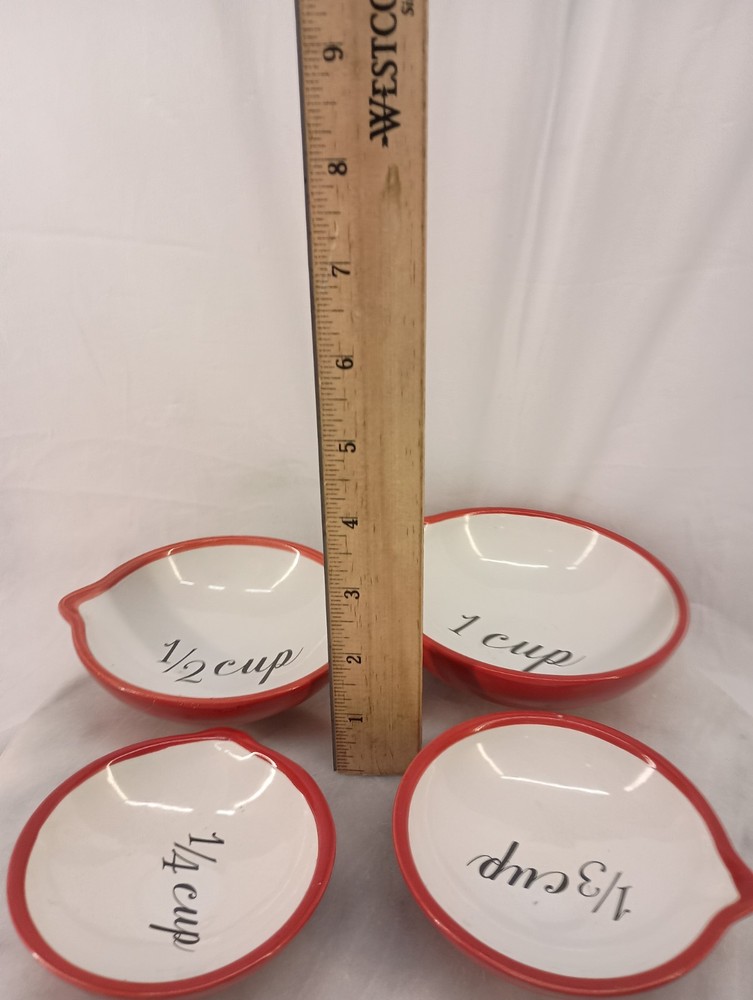 Mary Lake Thompson Ceramic Measuring Cups Nesting Red White Stoneware