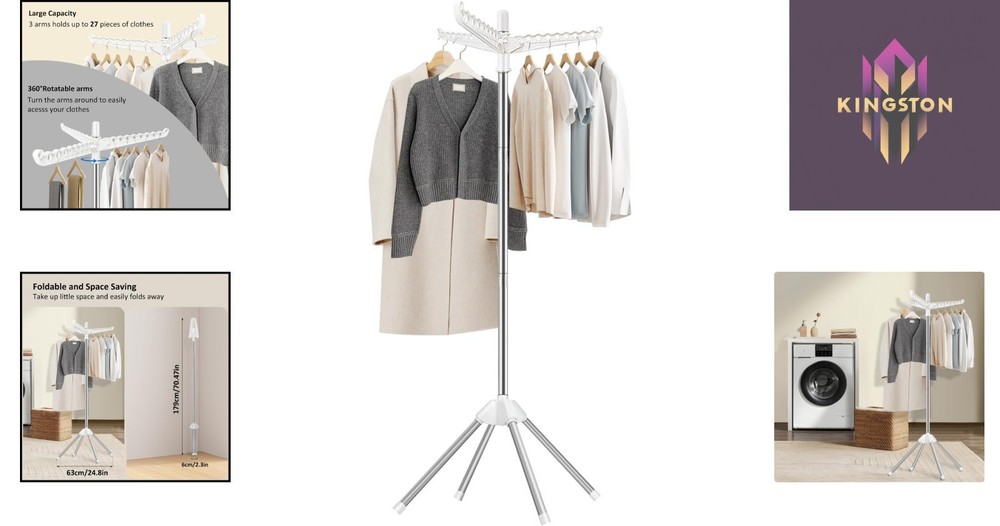 Stainless Steel Laundry Drying Rack - Compact, 3 Rotatable Arms for Easy Use