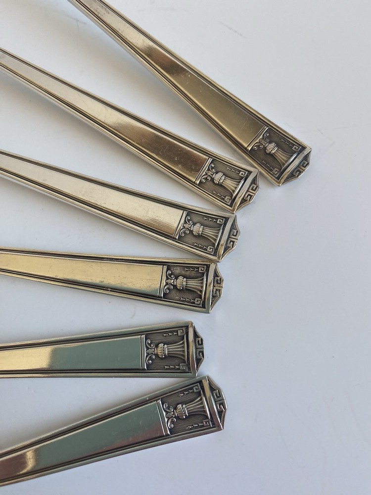 Antique Holmes & Edwards Art Deco Century Silverplate Set of 6 Soup Spoons 7”L