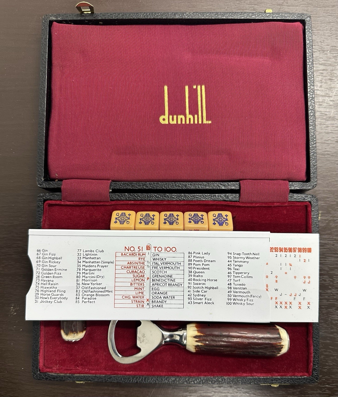 Gentleman’s Bar Set in Dunhill Case – Dice & Sheffield England Stainless Tools