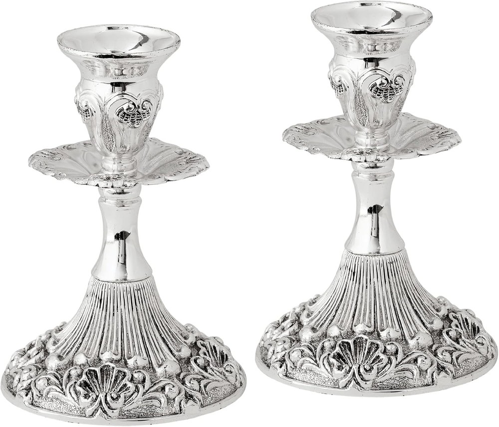Silver Plated Candlesticks 2 Pack Set Pair of 5 Inch Ornate Candle Holders