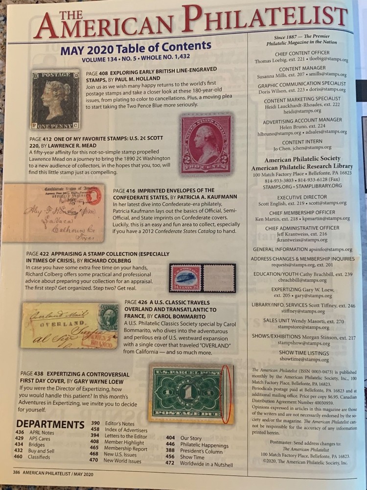 American Philatelist Magazine 2020, May