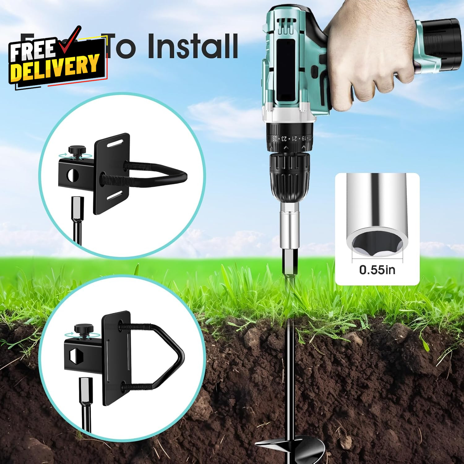 Ground Anchors Screw In Heavy Duty 3in Spiral Earth Anchor for Trampoline Shed…