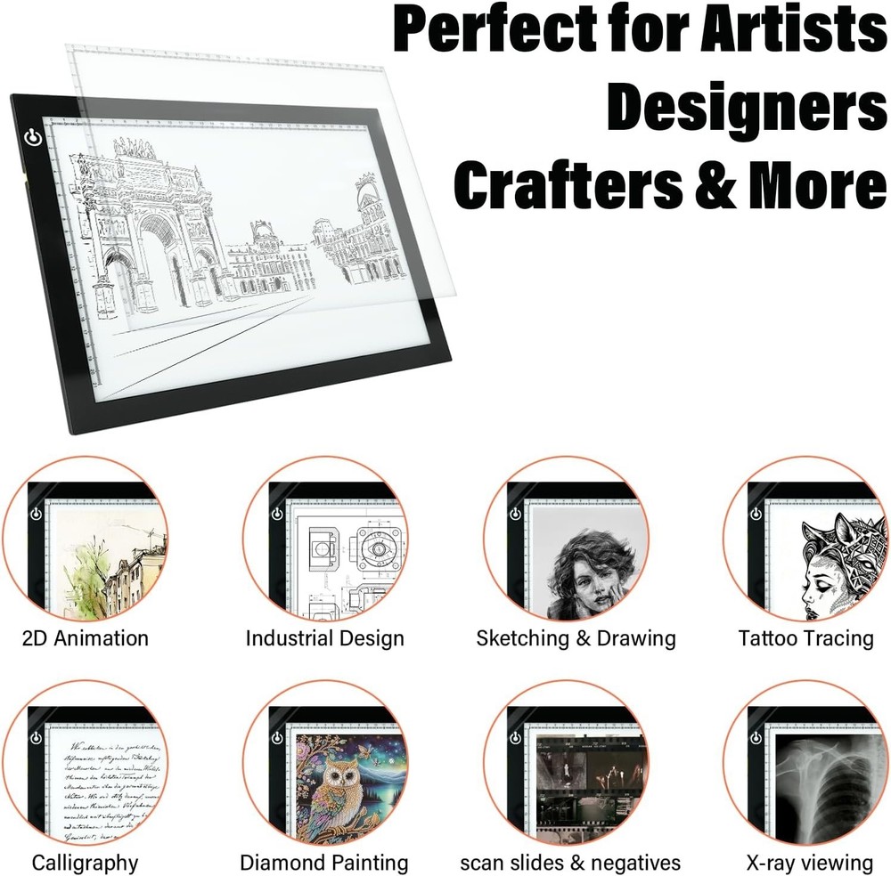 Ultra-Thin A4 Tracing Light Box, USB LED Light Table with Adjustable Brightness