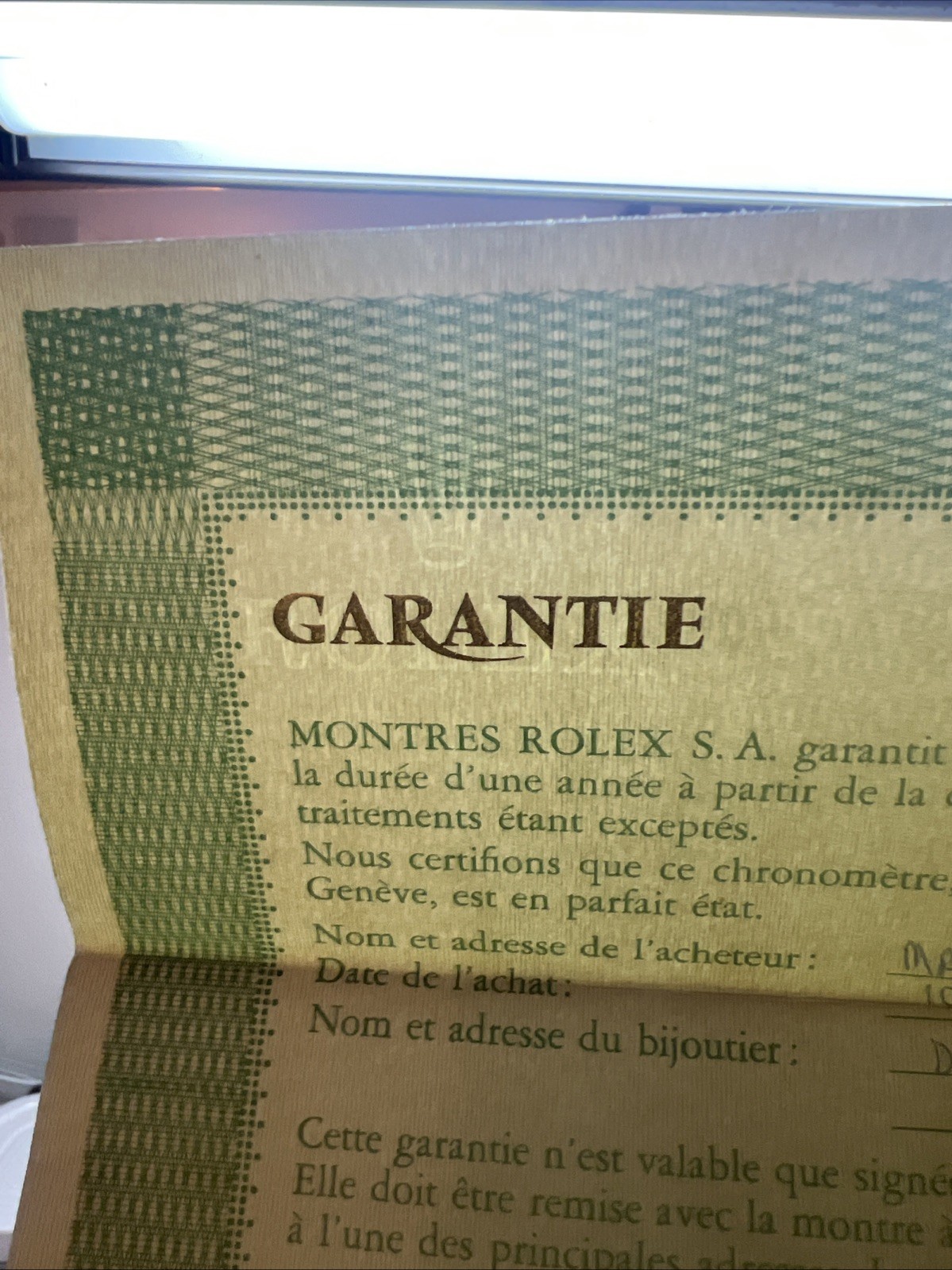 GENUINE Rolex Vintage watch Guarantee Warranty 1974 Certificate #301xxxx