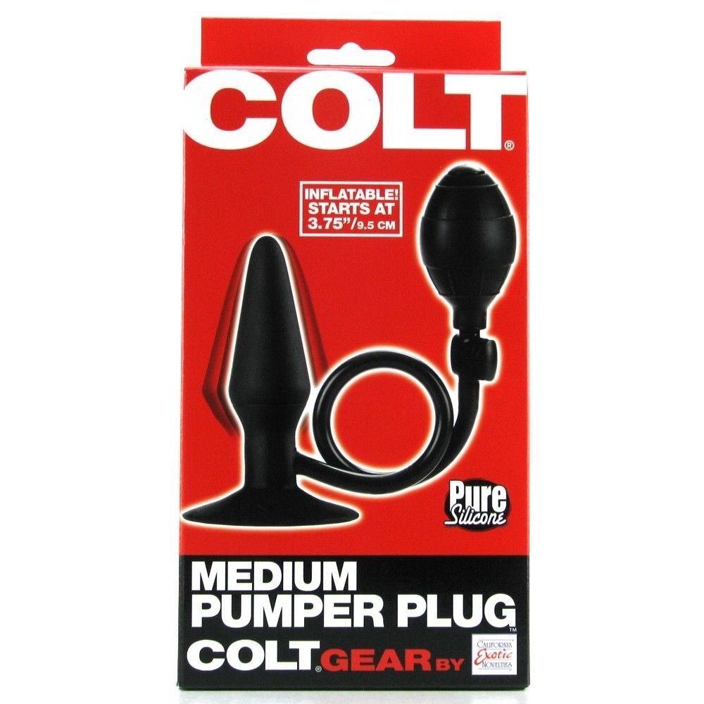 Colt Medium Pumper Plug Black - Silicone Inflatable Expandable Anal Butt Plug