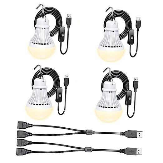 4 Pack USB Light Bulb, USB LED Camping Light Lantern, 8.2 ft Warmwhite-4pcs