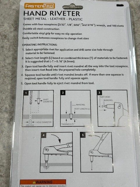 FastenPro Hand Riveter (Sheetmetal, Leather, Plastic)