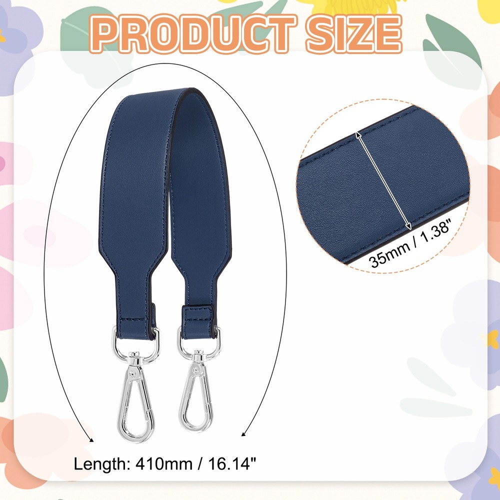 16 Inch Leather Purse Strap, Plain Pattern with Silver Buckle, Blue