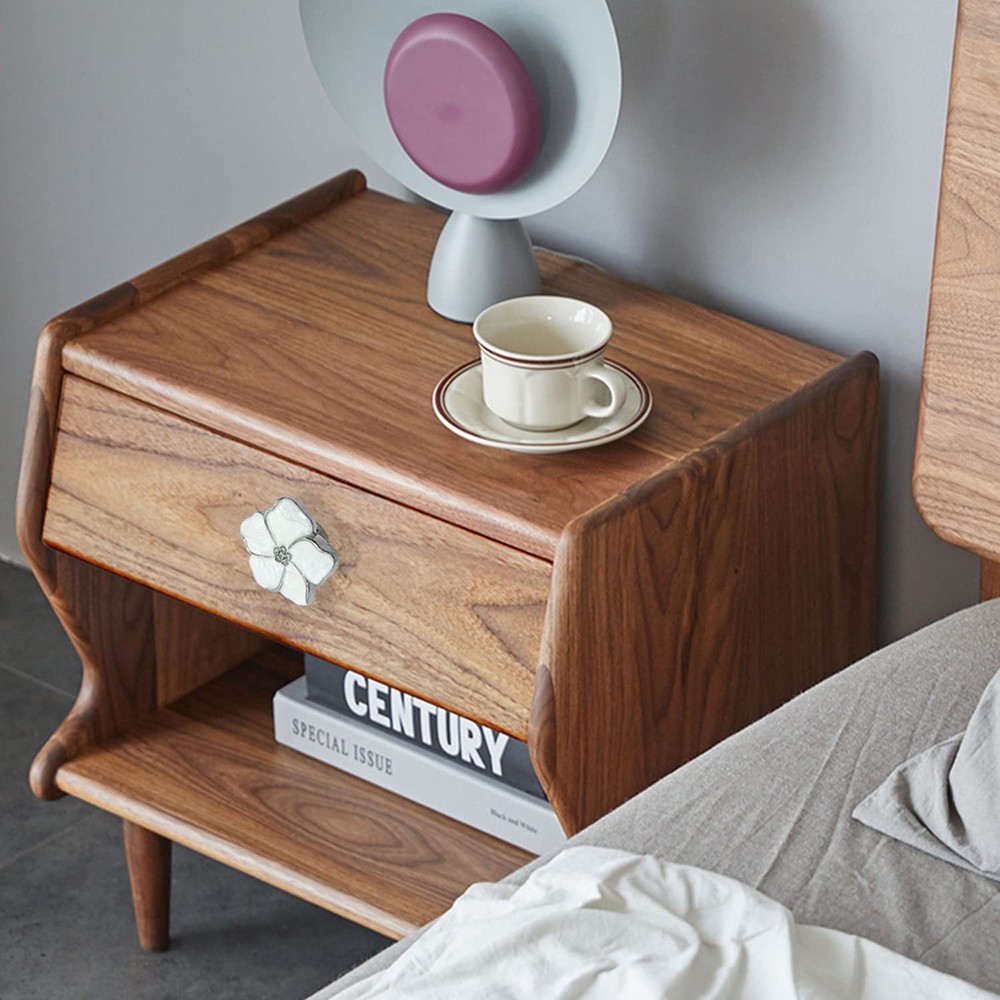 4pcs White Flower Petal Handles Kitchen Cabinet Drawer Knobs & Pulls (Silver,...