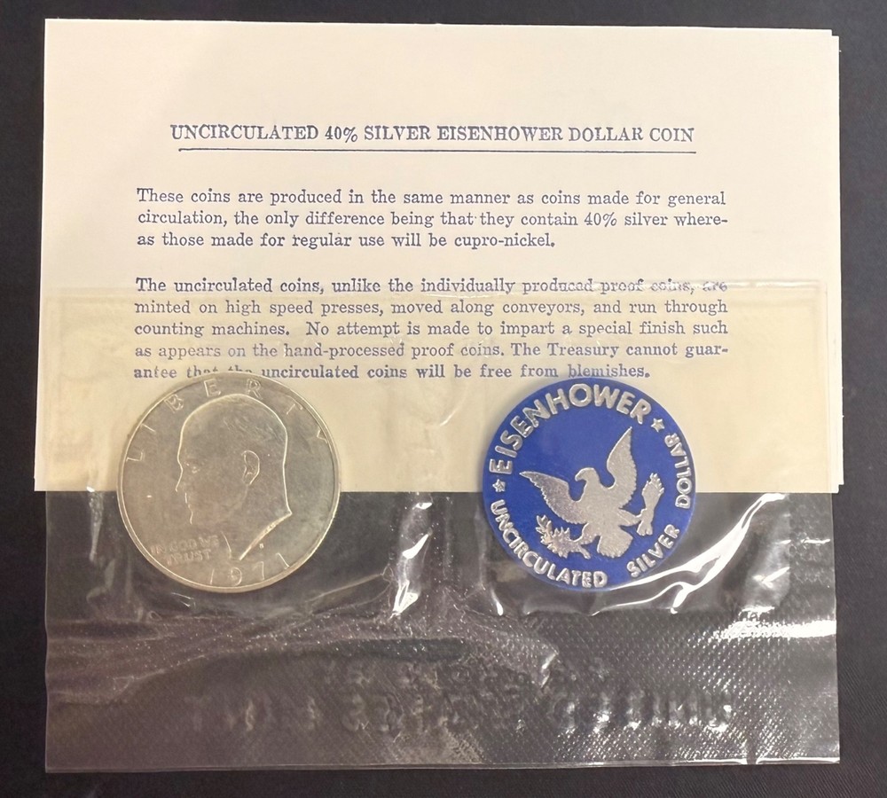 1971-S Eisenhower Silver Dollar 40% Uncirculated OGP Blue Envelope US Mint
