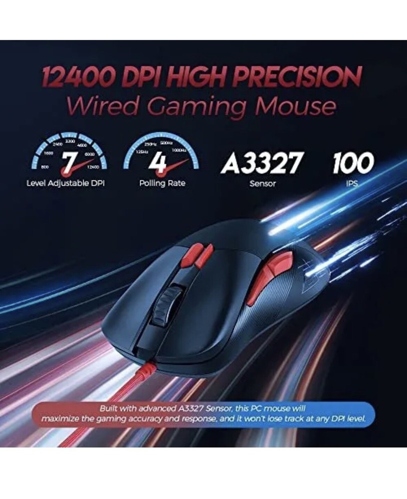 EKSA Gaming Mouse 16000 DPI Optical Sensor 8 Programmable Buttons RGB Wired