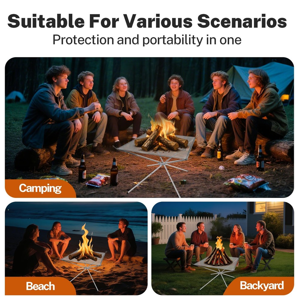 22 Inch Portable Fire Pit for Camping, Wire Mesh Fire Pit, Foldable Stainless...