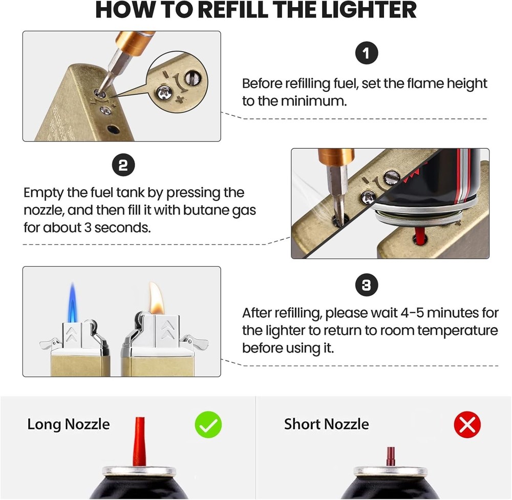 Durable Metal Butane Lighter Insert - Dual Torch & Soft Flame for Versatile Use
