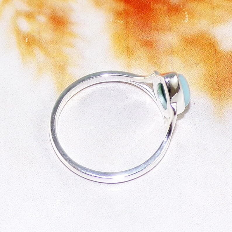 Solid 925Sterling Silver Natural Larimar Pear Blue Gemstone Handmade Womens Ring