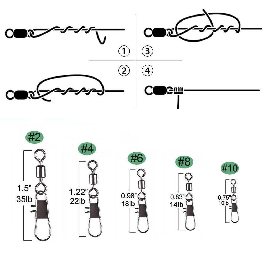 100p Fish Fishing Barrel Swivel with Interlock Snaps High Strength Safety Tackle