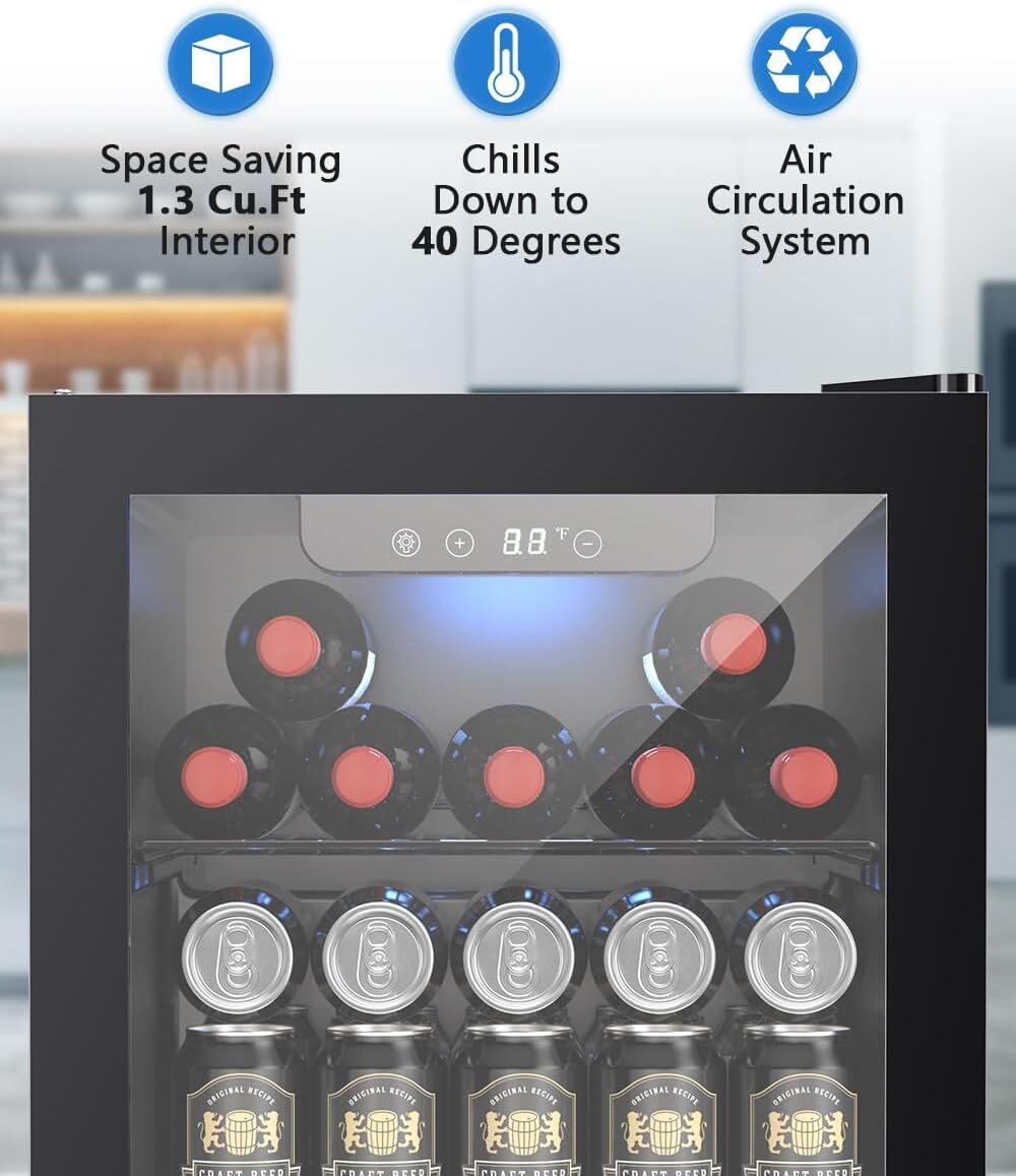 1.3/1.7/2.6/3.2 Cu.Ft Beverage Refrigerator Cooler Mini Fridge with Glass Door