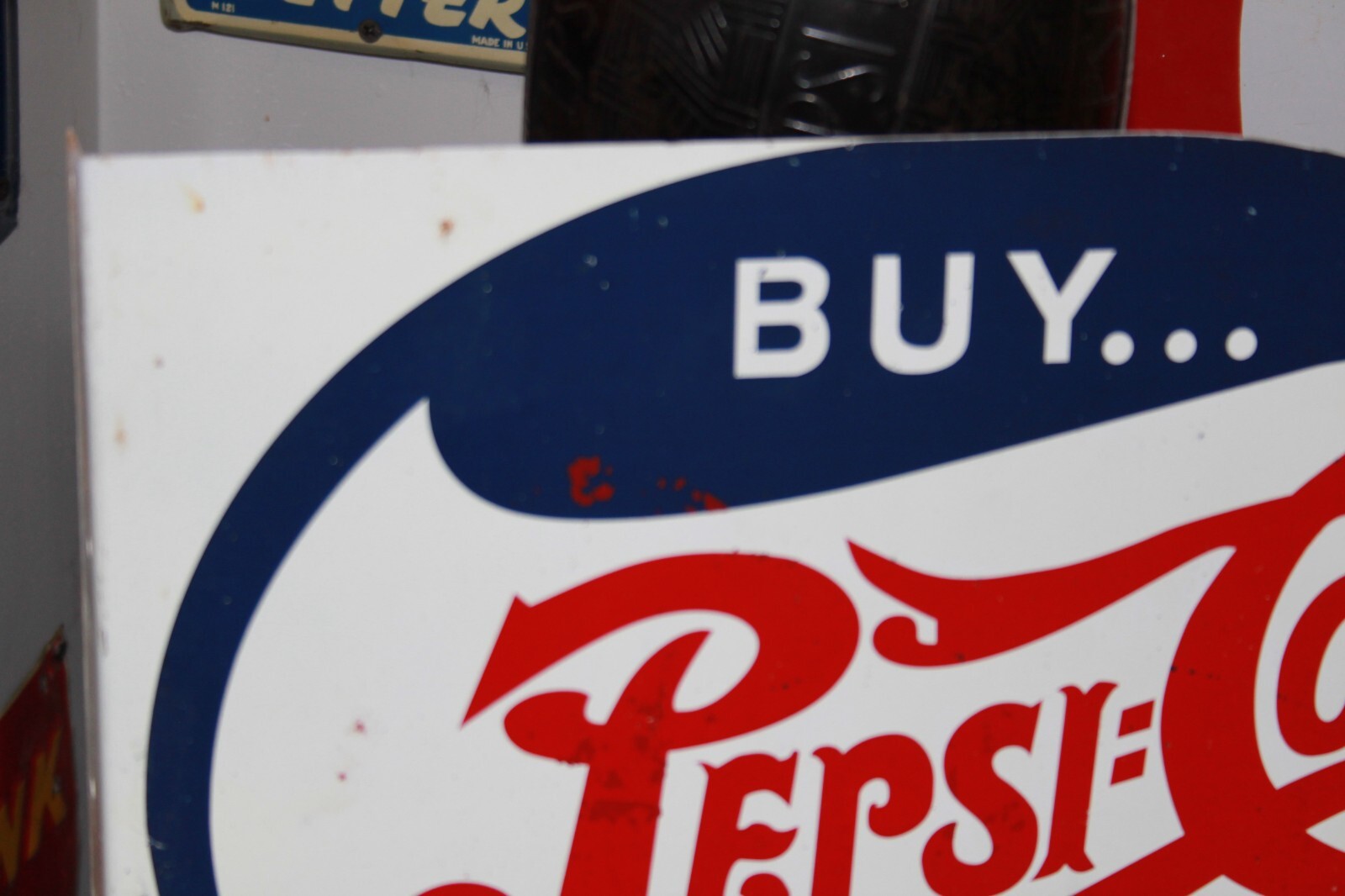 SCARCE 1944 PEPSI COLA SODA POP 2-SIDED PAINTED METAL FLANGE DEALER SIGN COKE