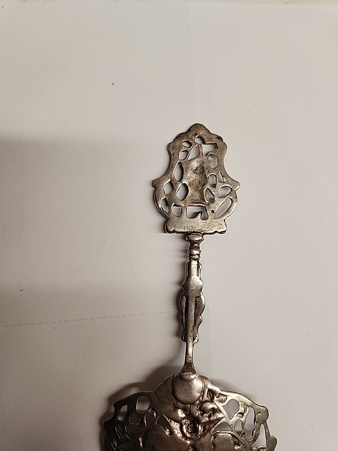 Antique Dutch Silver Tea Strainer / Spoon - Windmill & Ship Finial - 30.74g , 6"