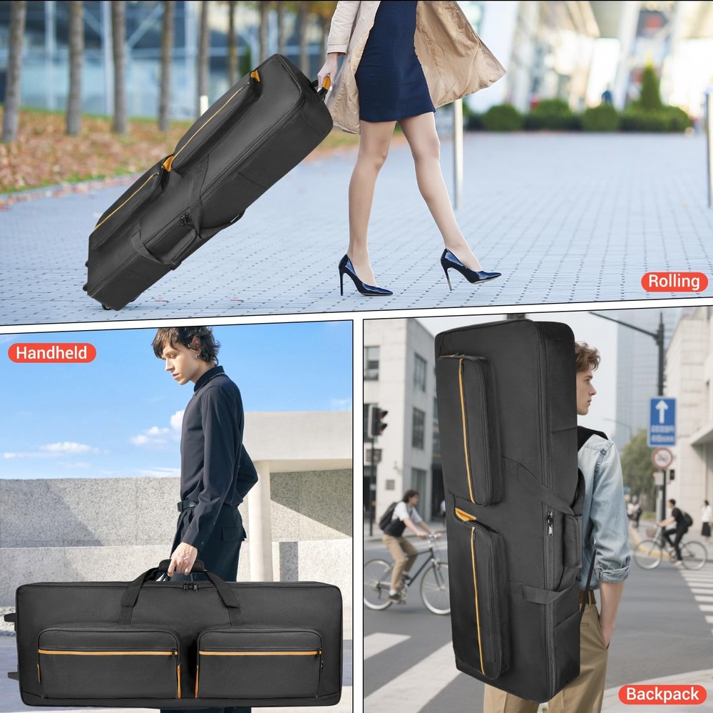 73/76 Key Keyboard Case with Wheels & Adjustable Shoulder Straps– Padded Roll...