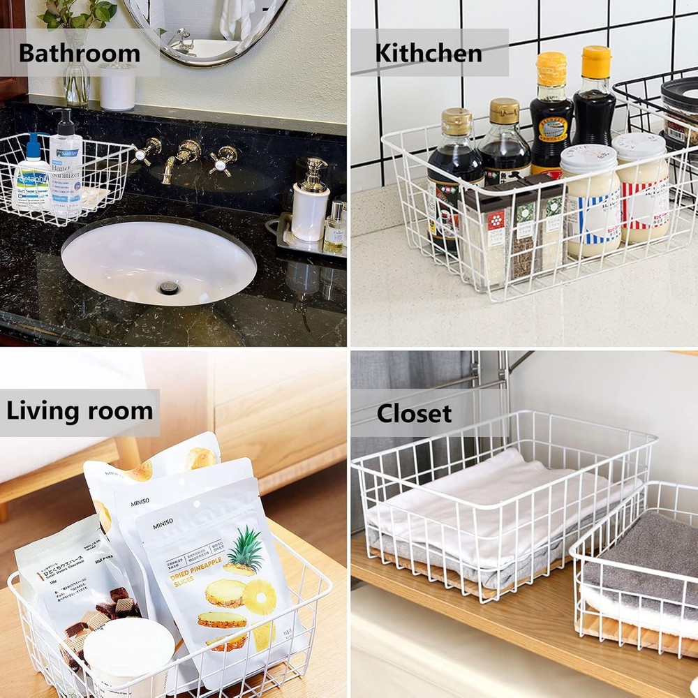 4 Pack Deep Freezer Organizer Bins Stackable Wire Basket for Organizing White