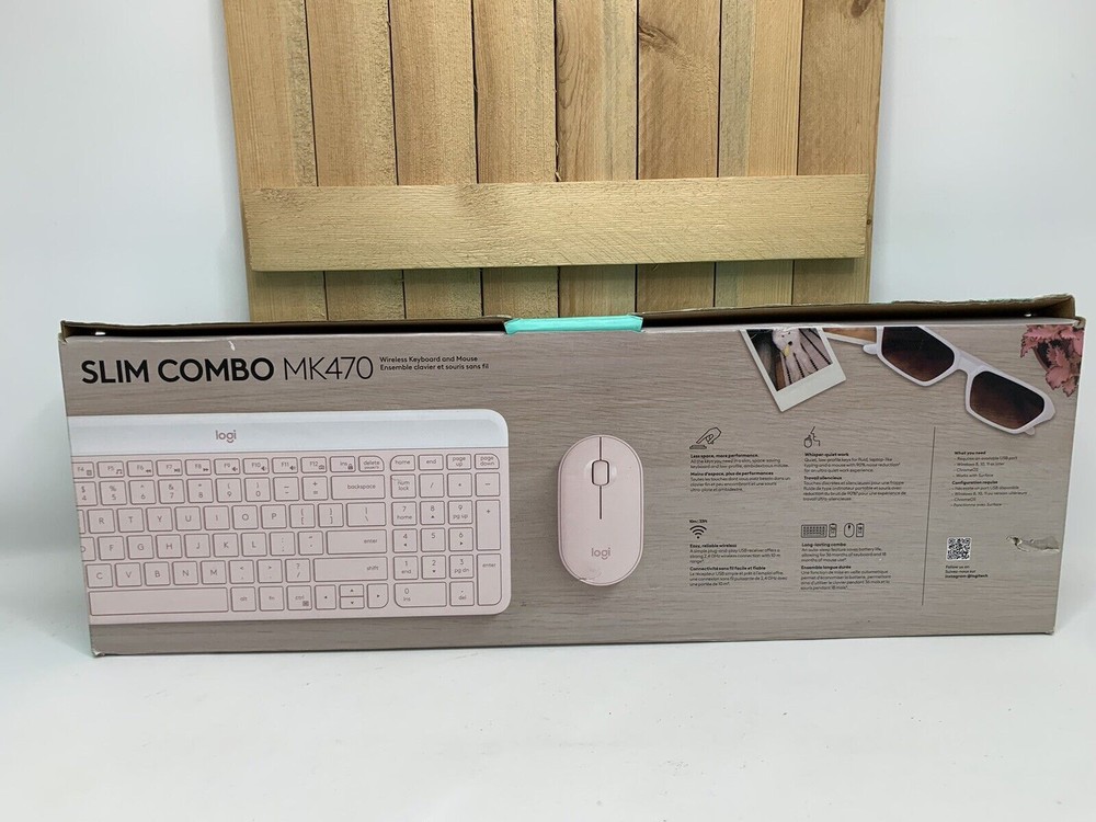Logitech MK470 Slim Wireless Keyboard/Mouse Combo, Modern Compact Layout, Rose