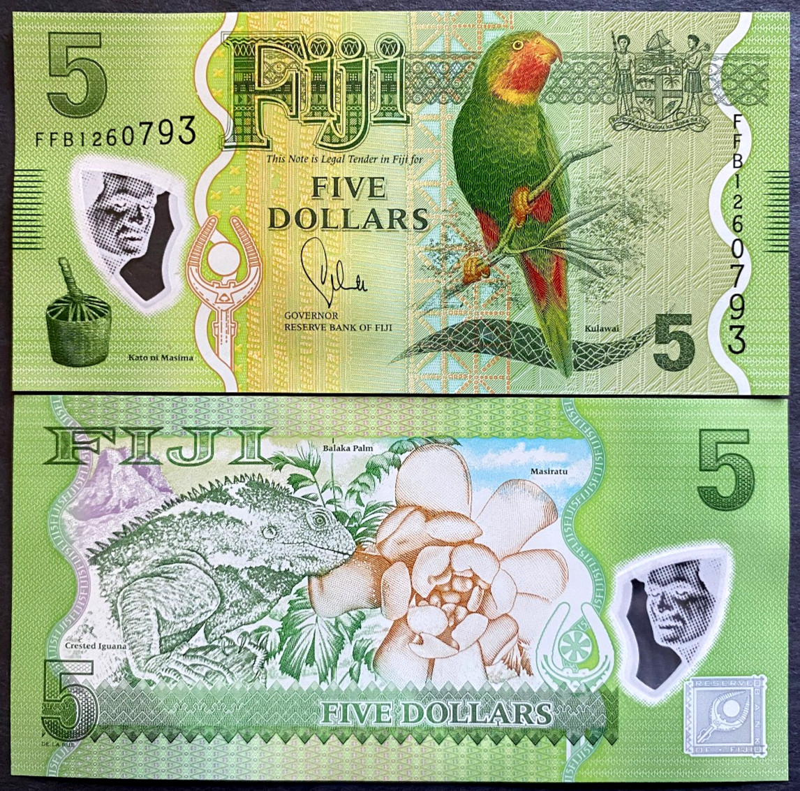 FIJI 5 Dollars 2012 Polymer Banknote World Paper Money UNC Currency Bill Note