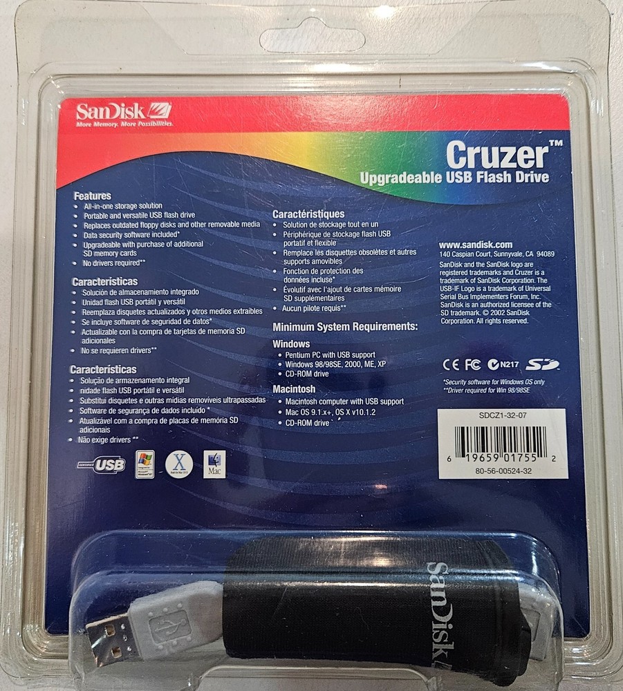 SanDisk 32MB Cruzer Upgradeable USB Flash Drive Mobile Data Storage Memory Card