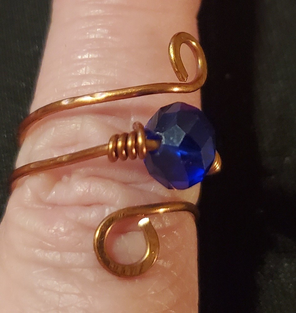 Handmade Copper Ring With Royal Blue Bead