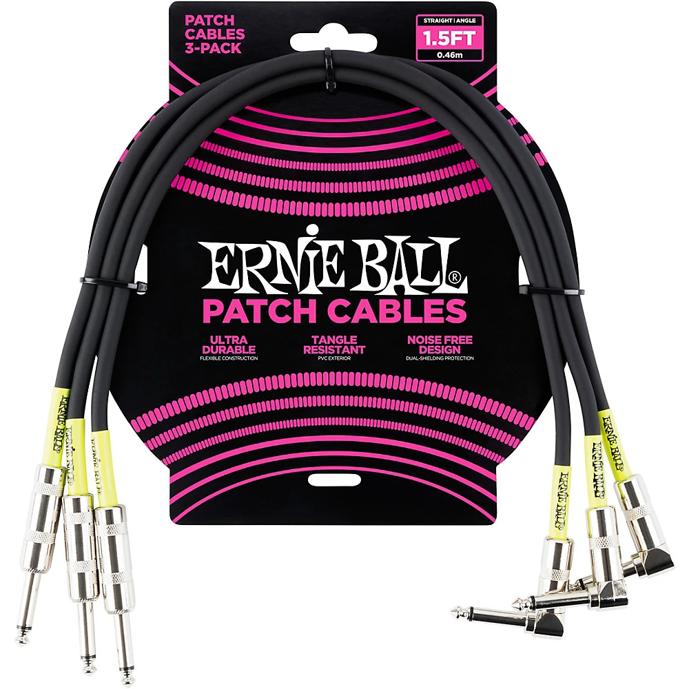 Ernie Ball 3-Pack Patch Cable 1.5 ft. Black