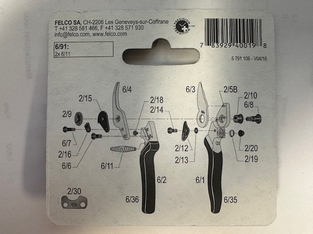 Felco Part # 6/91 Replacement Springs (2)
