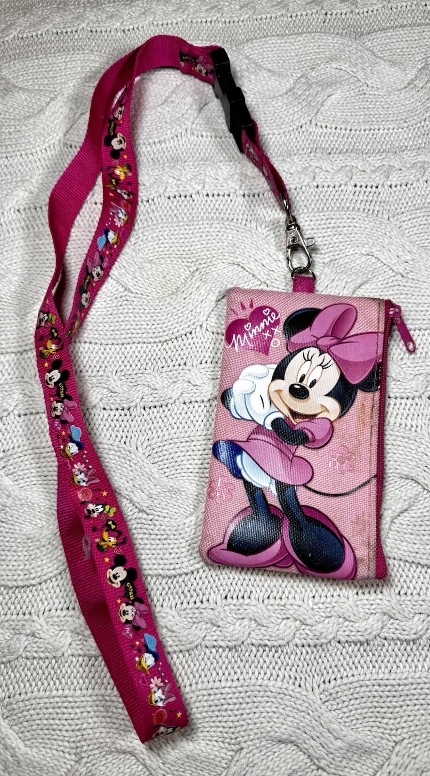 Disney Minnie Mouse Pink Small Wallet Lanyard Pouch Bag Case Accessory #1626