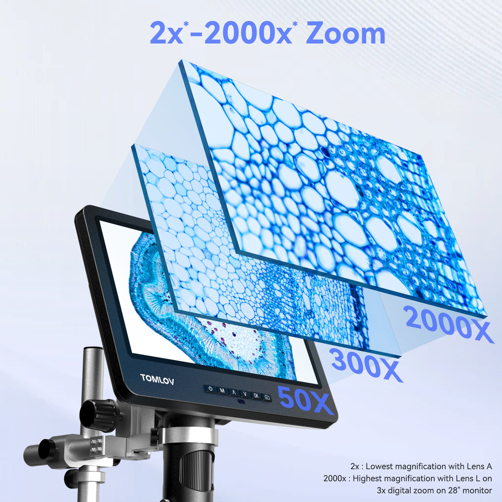 TOMLOV Digital Microscope 10" 2000X Coin Microscope 144 LED Illumination HDMI