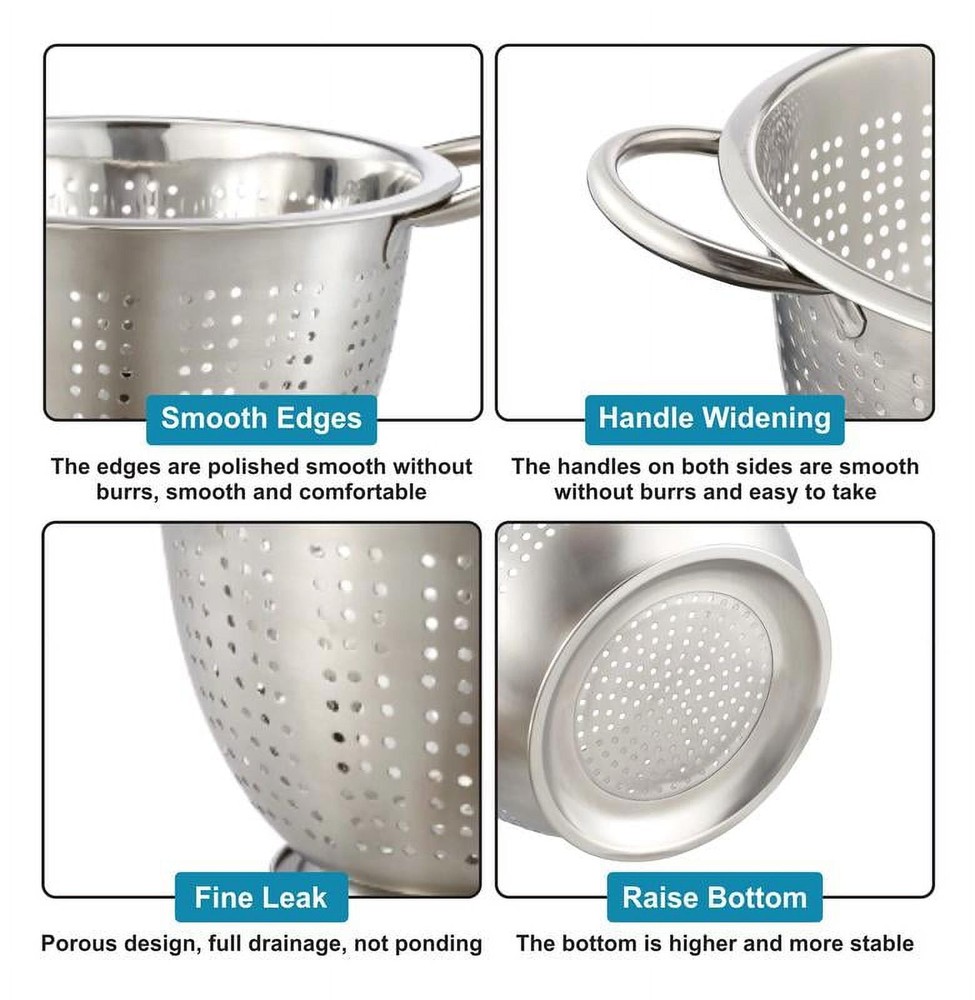 SS 5QT Multi-Use Colander for Straining, Draining & Rinsing