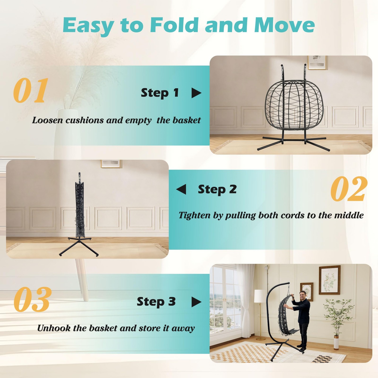 Double Outdoor Hanging Egg Chair with Stand & Oversized Cushion