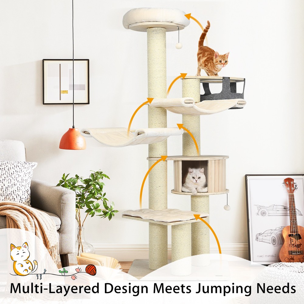 Petsjoy Cat Tree Condo 77.5” Multi-Level Kitten Activity Tower w/ Sisal Posts