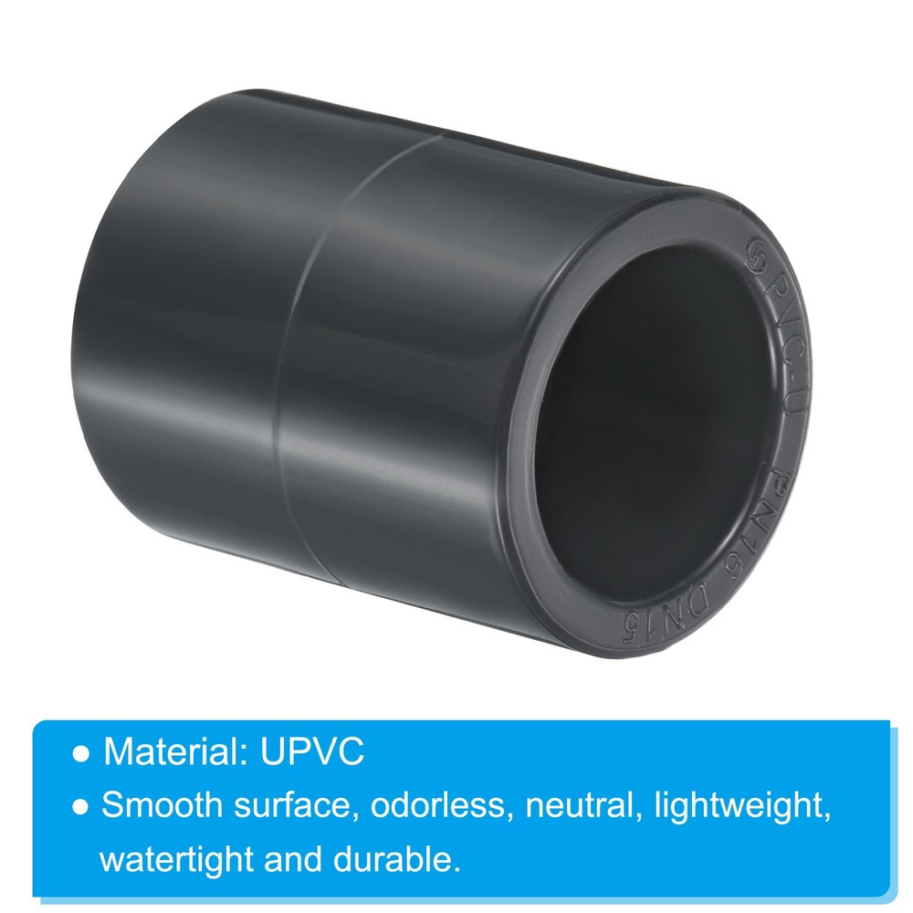 UPVC Pipe Fitting 20mm Socket, 6 Pack Straight Coupling, Dark Grey